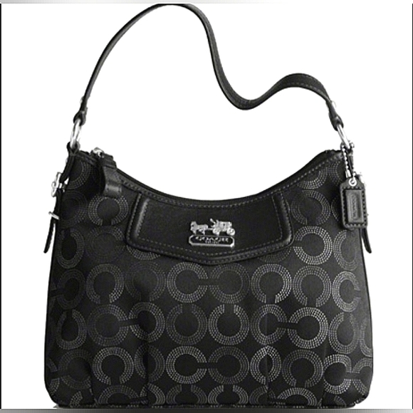 L@@K☆Rare COACH Madison Dotted OP Art Black Top Handle Baguette/Satchel - Picture 1 of 16